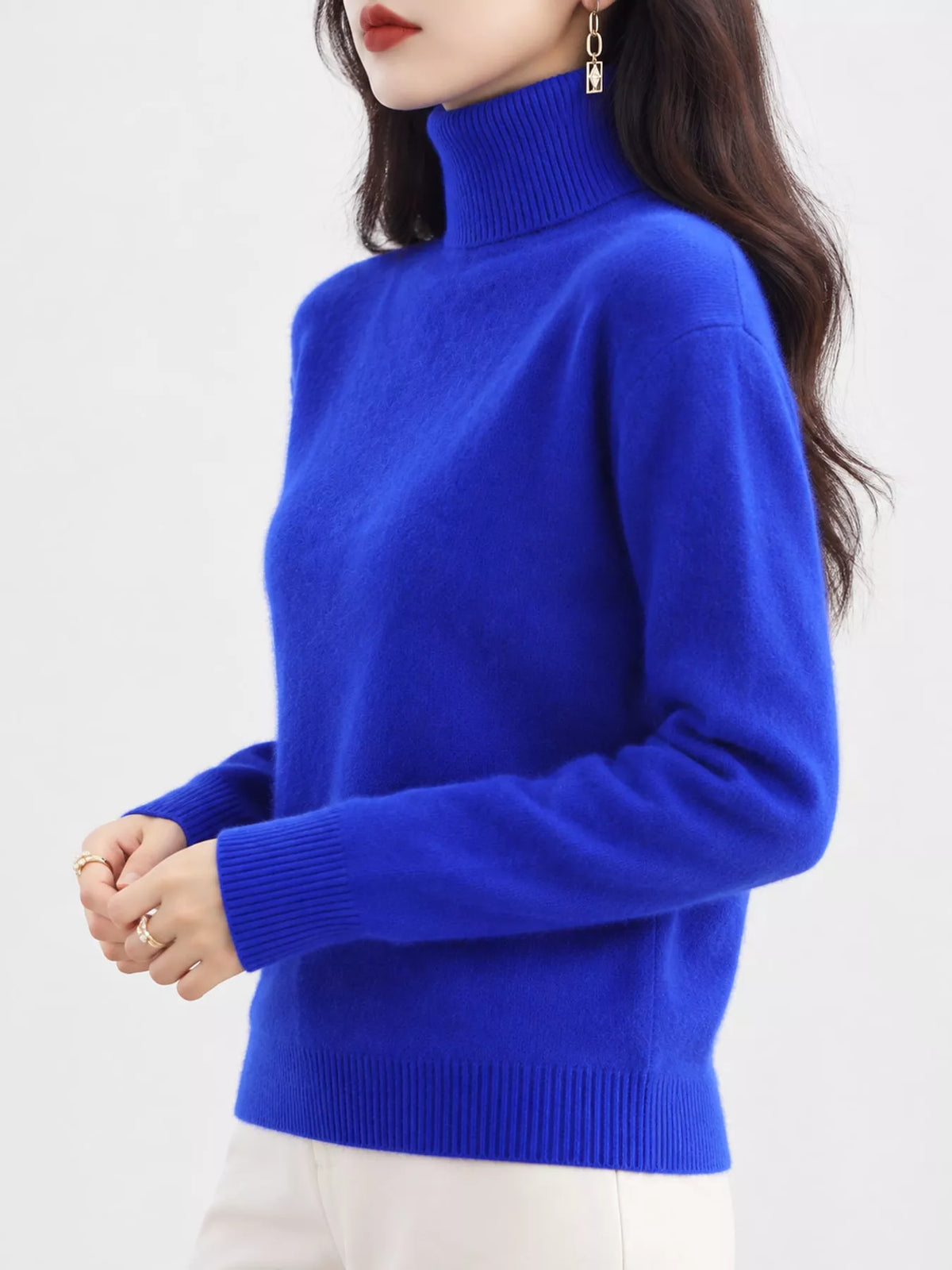 Full Size Turtleneck Long Sleeve Sweater Plus Size - Klein Blue - View 61