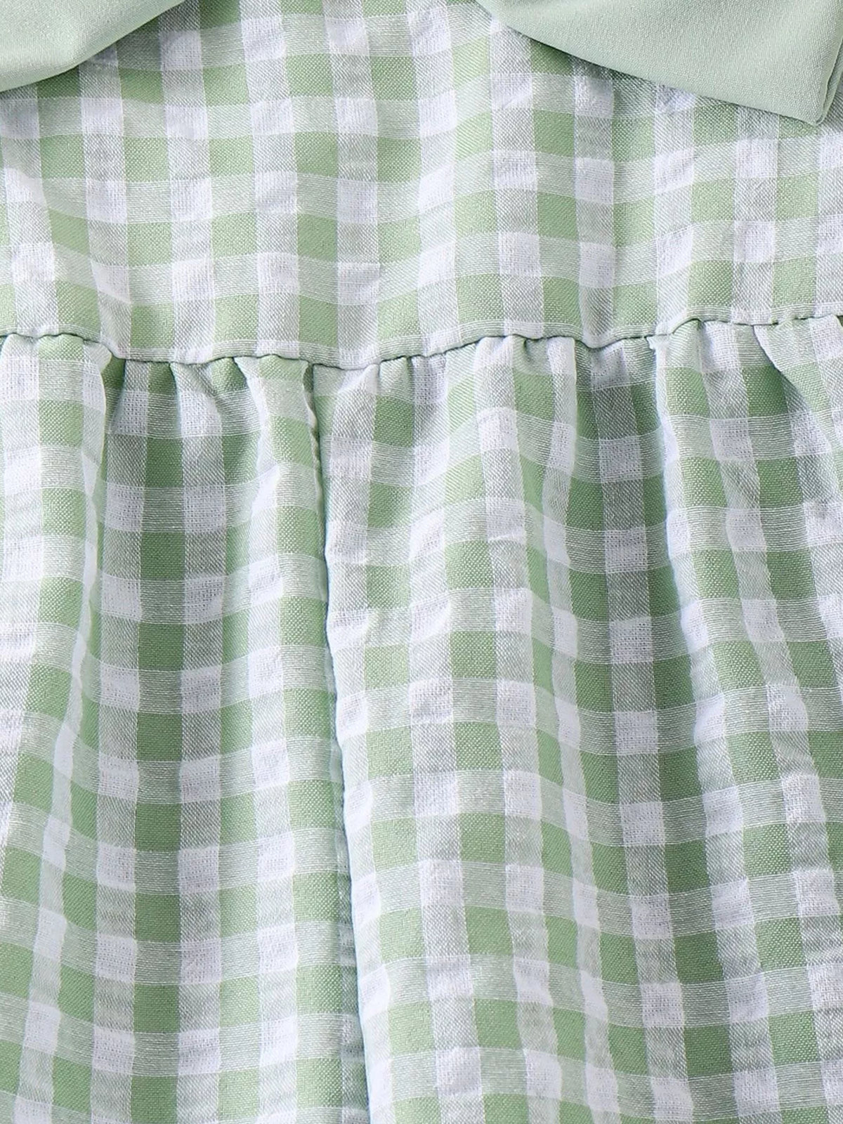 Children's Bow Plaid Wide Strap Jumpsuit - Green - View 11