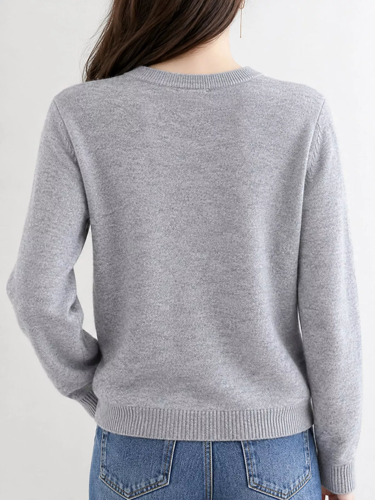 Crew-Neck Button-Down Cardigan - Medium Gray - View 57