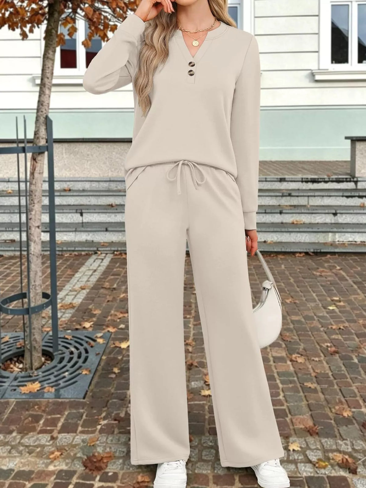 Long Sleeve Top and Wide-Leg Pants Set