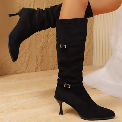 Point Toe Heeled Boots - Black - View 3