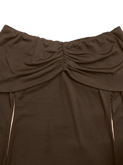 Off-Shoulder Long Sleeve Bodycon Maxi Dress - Coffee Brown - View 7