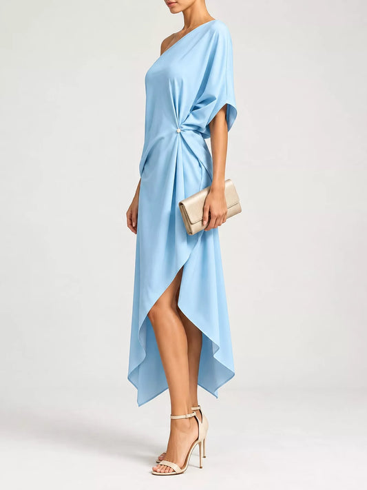 Full Size One-Shoulder Asymmetric Hem Midi Dress Plus Size - Sky Blue - View 2