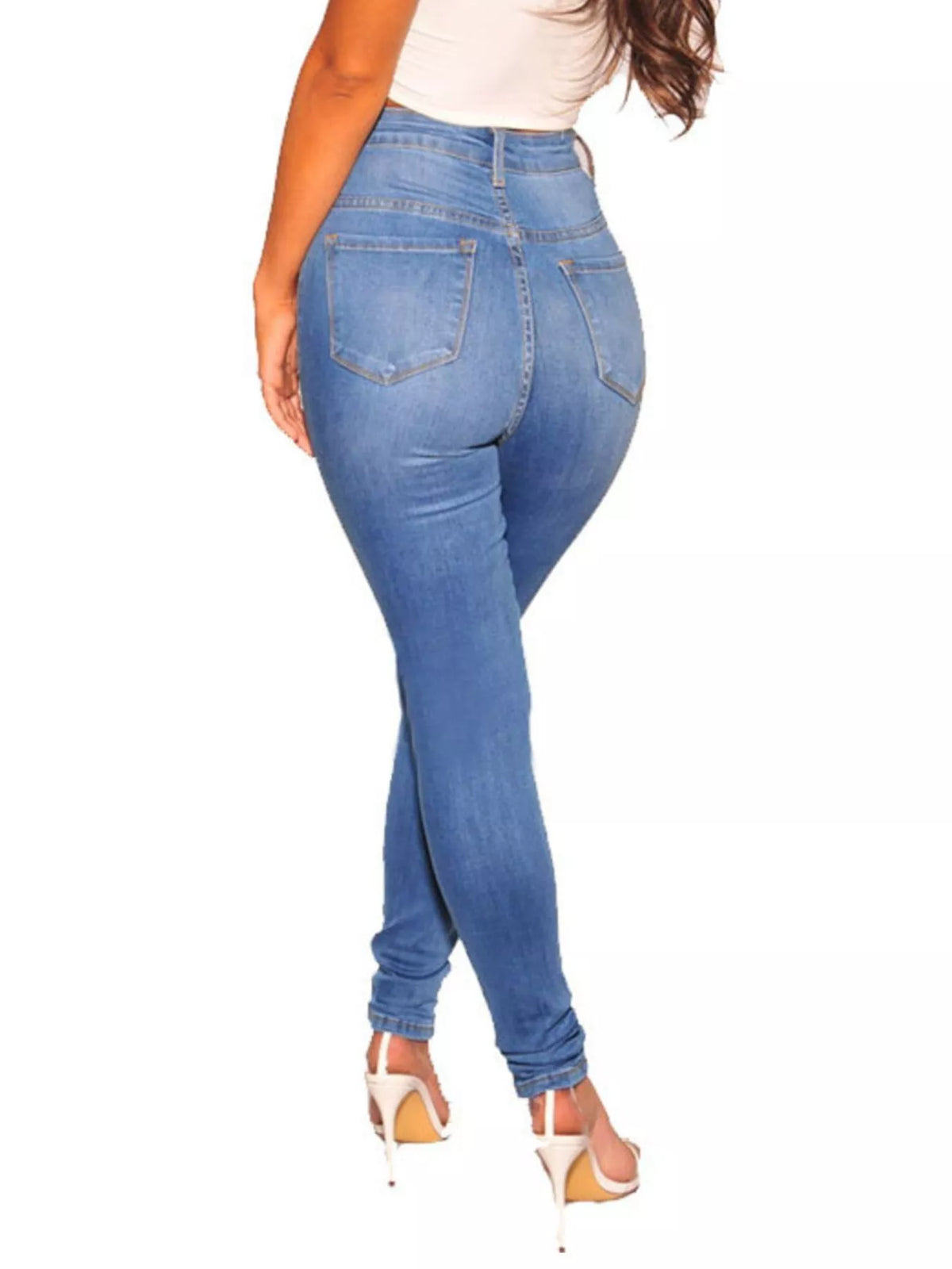 High-Waisted Skinny Jeans - Dusty Blue - View 2