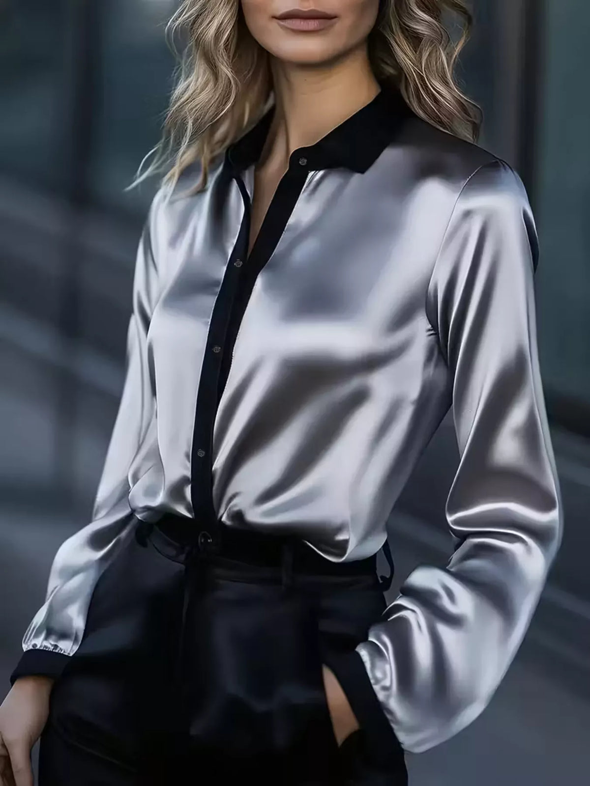 Button Up Long Sleeve Shirt - Gray - View 7