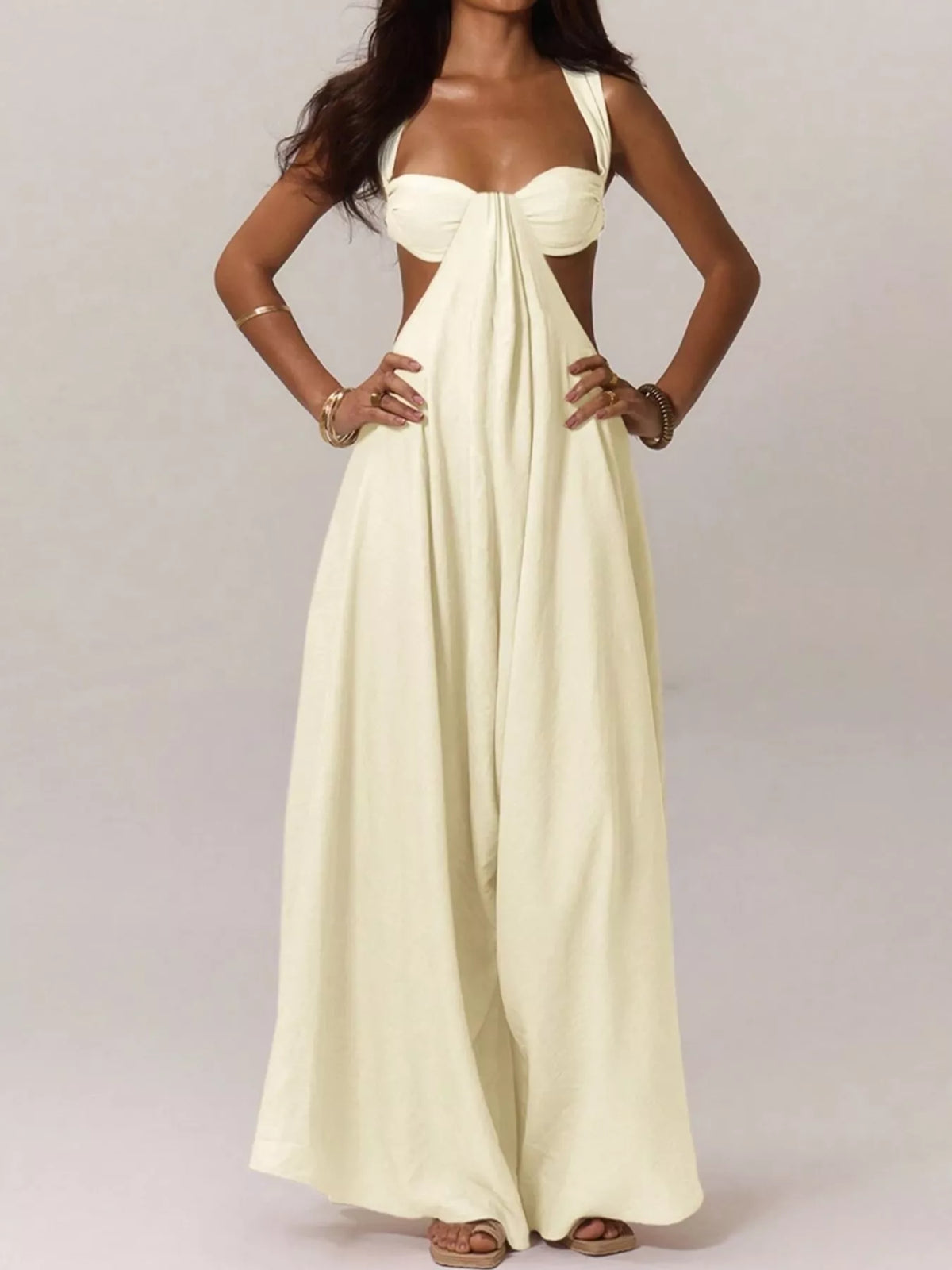 Backless Wide-Leg Jumpsuit with Cut-out Detail - Off White - View 11