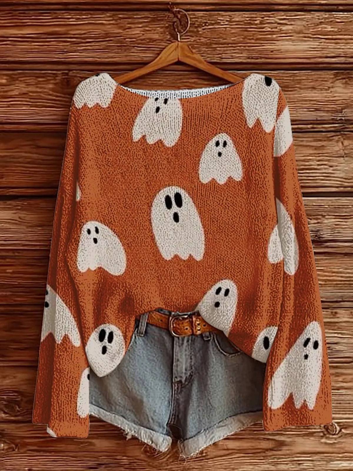 Full Size Halloween Graphic Boat Neck Sweater Plus Size - Orange - View 1