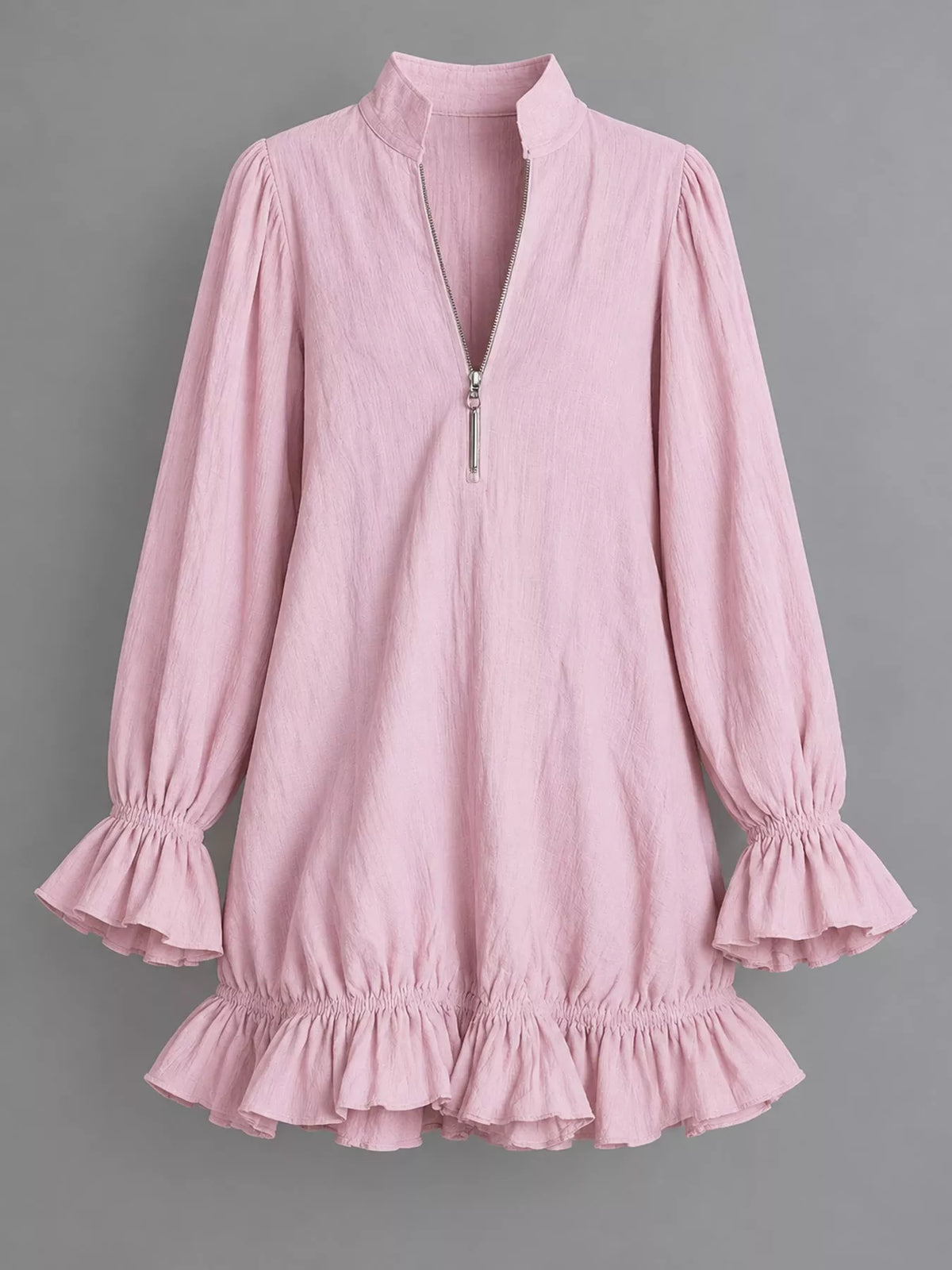 Zipper-Front Ruffle Hem Mini Dress - Pink - View 29