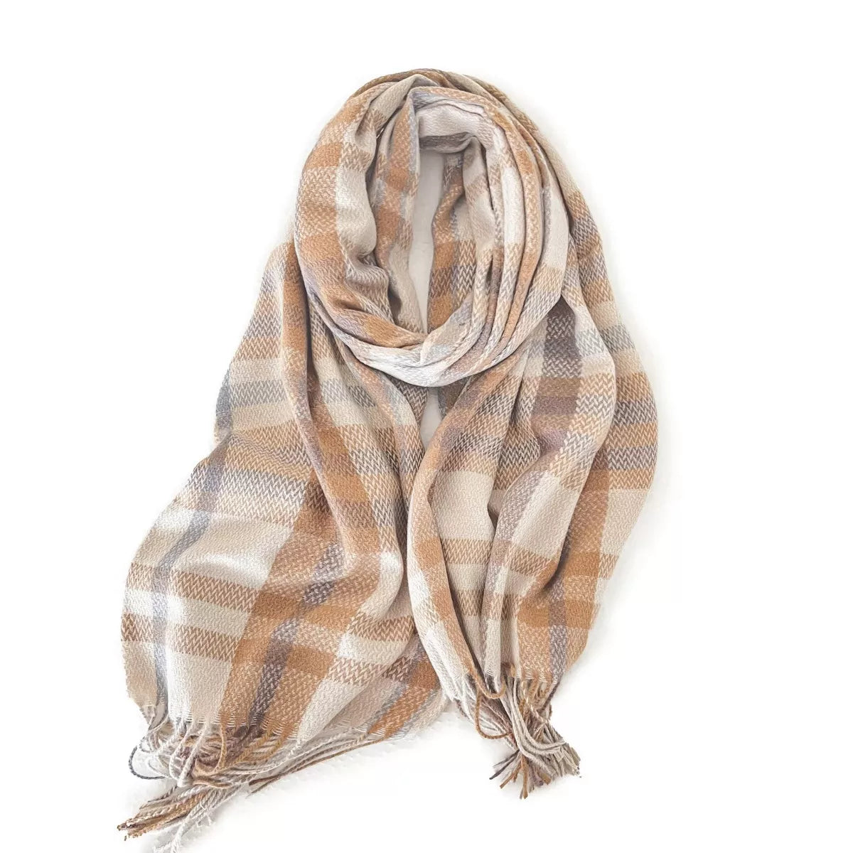 Warm Plaid Fringe Scarf - Style C - View 4