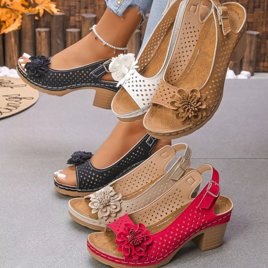 Floral Accent Block Heel Sandals - Color comparison - View 1