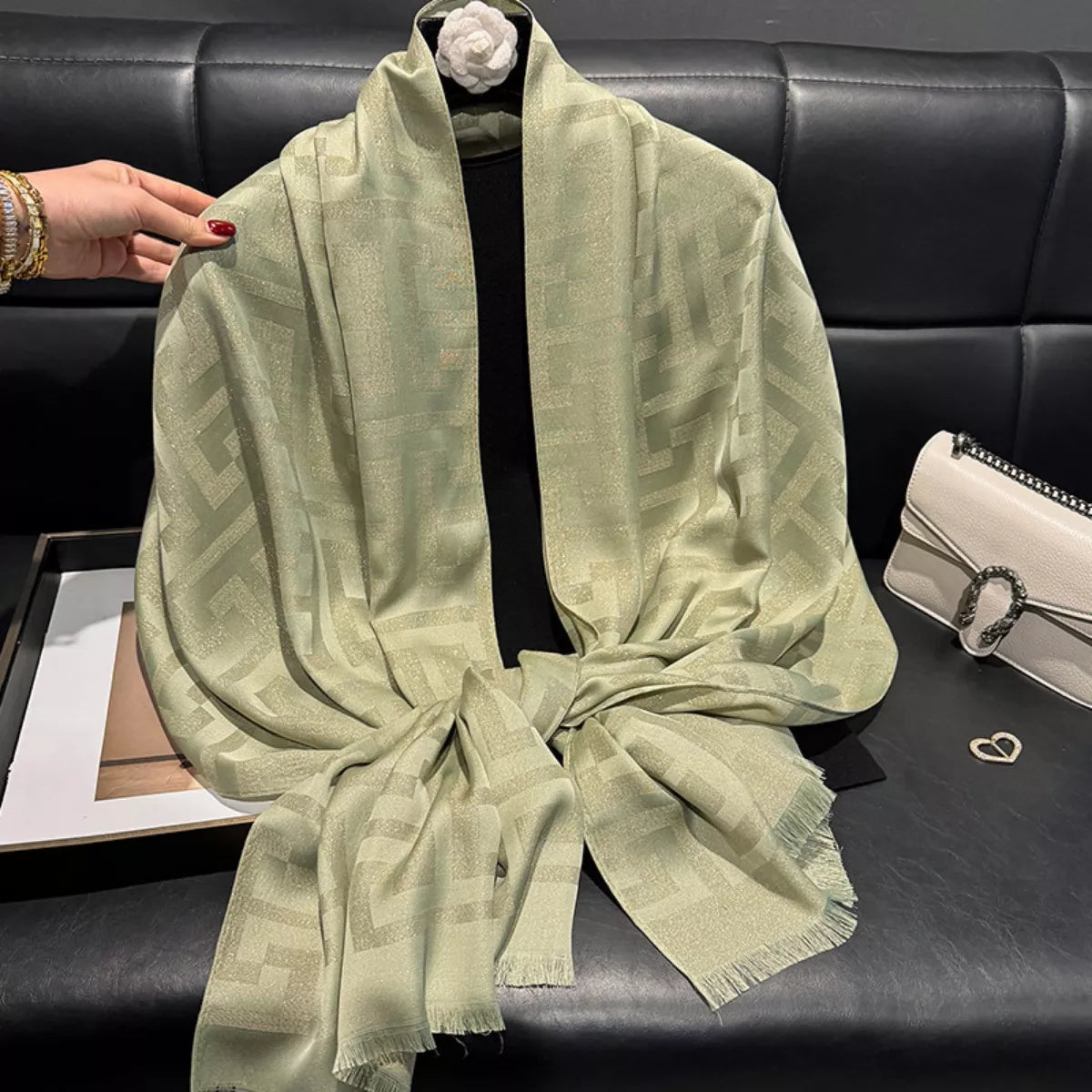 Raw Hem Scarf - Gum Leaf - View 4