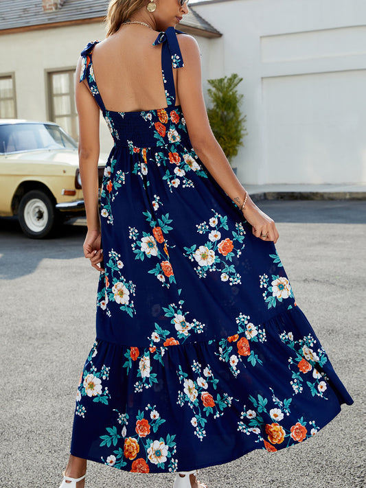 Floral Tie-Shoulder Sleeveless Dress - Orange Floral - View 2