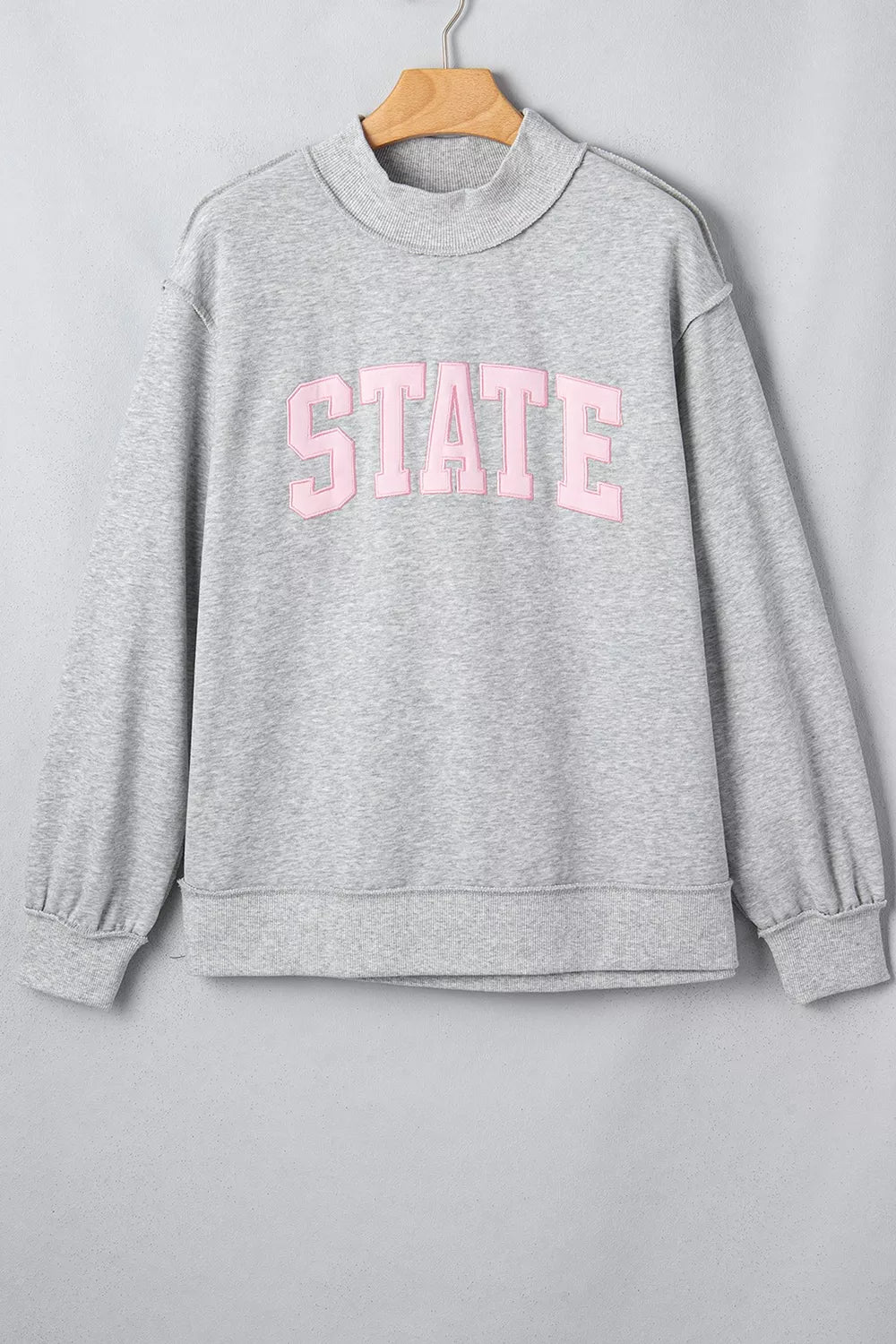 Exposed Seam Mock Neck STATE Letter Graphic Loose Sweatshirt - Gray - View 4