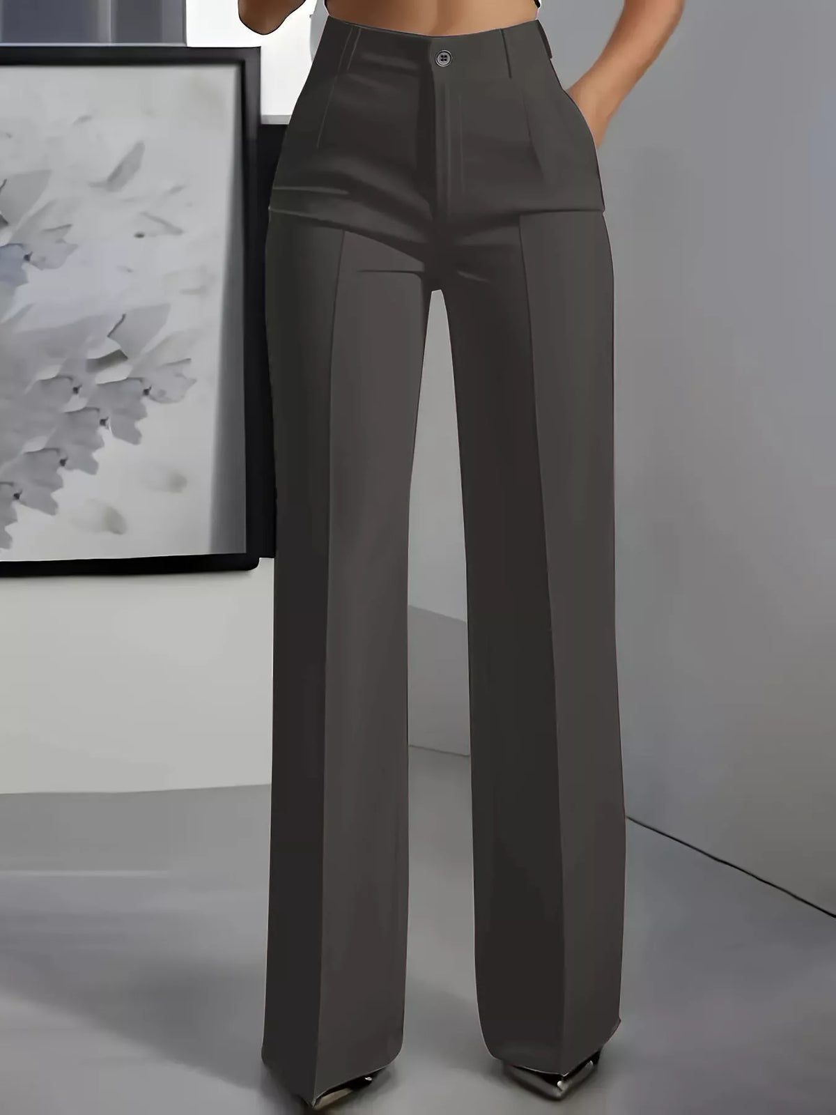 Full Size High-Waisted Wide-Leg Pants Plus Size - Dark Gray - View 1