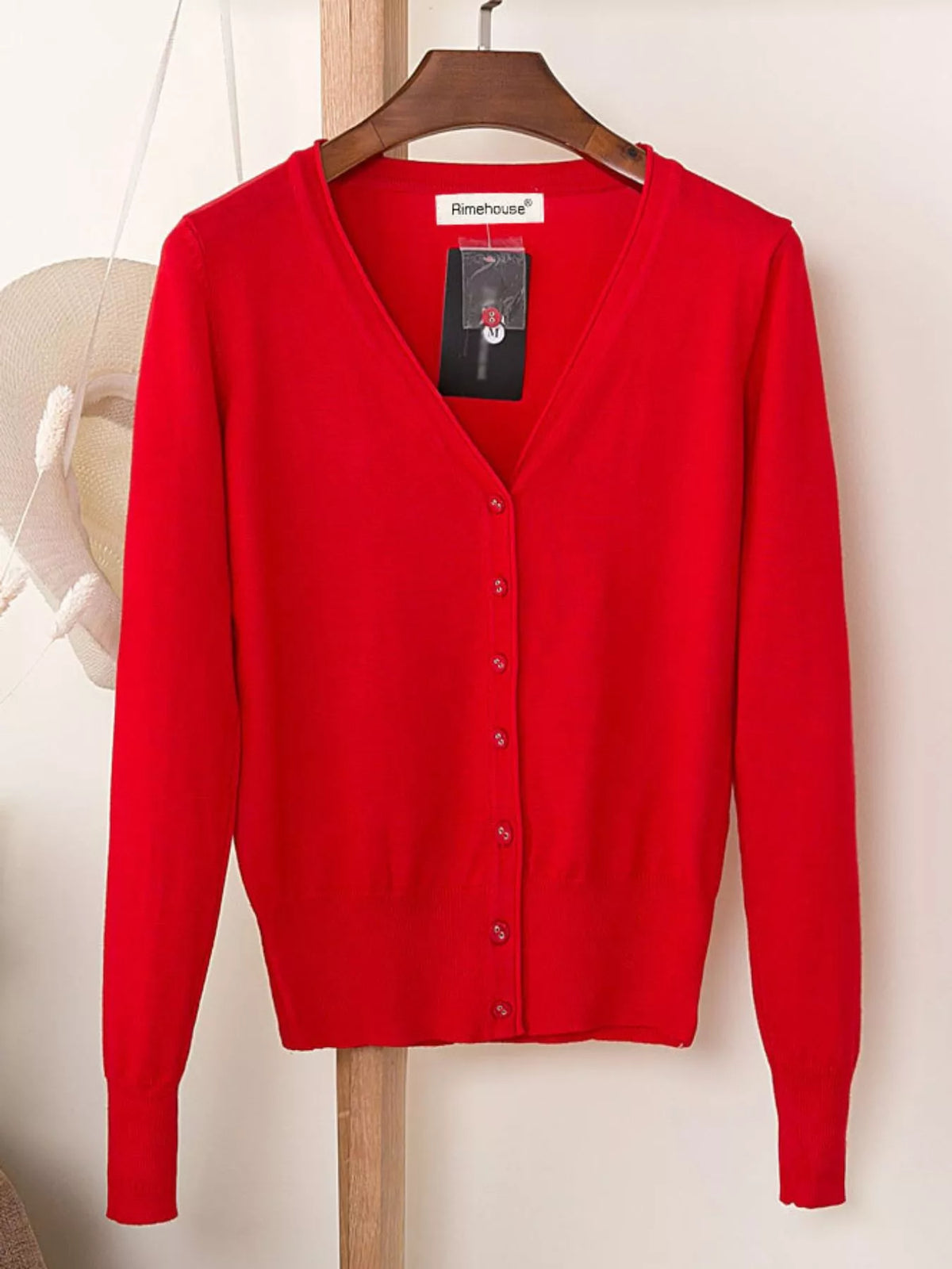 Classic V-Neck Button-Down Knit Cardigan - Bright Red - View 90