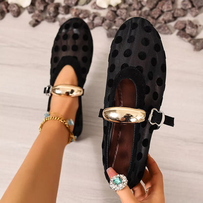 Polka Dot Mesh Slip-Ons - Black - View 2