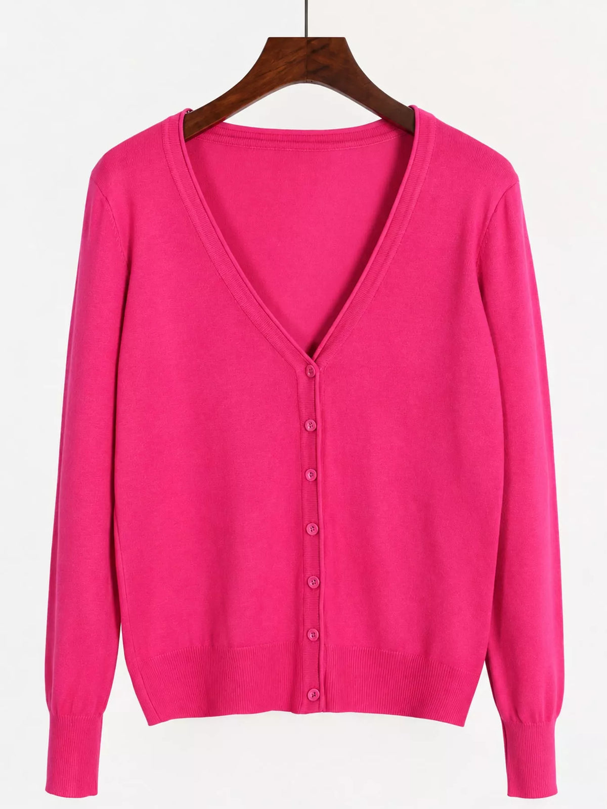 Classic V-Neck Button-Down Knit Cardigan - Fuchsia - View 110