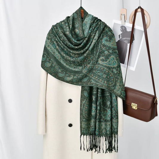 Paisley Patterned Raw Hem Scarf - Black Forest - View 2