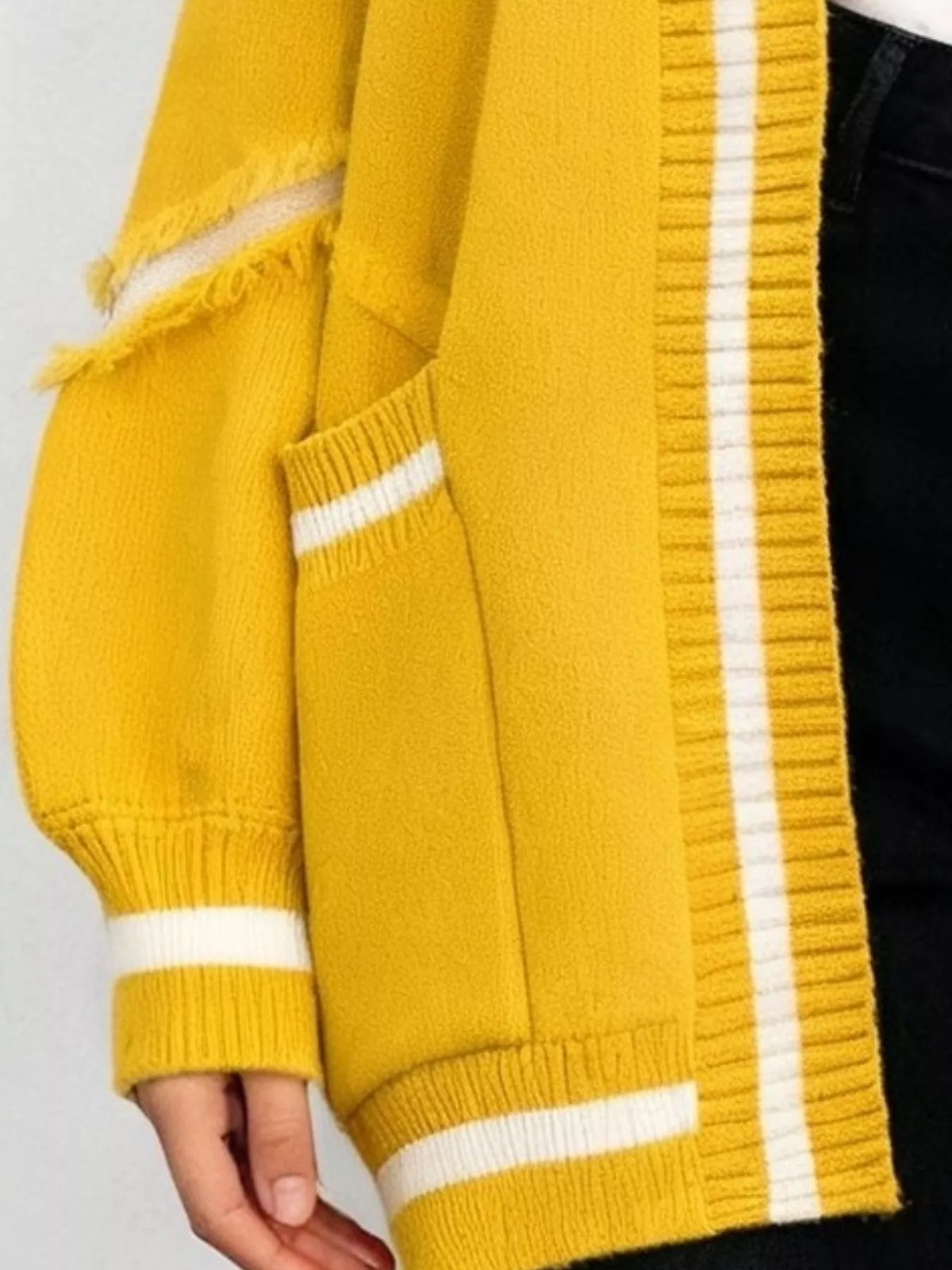 Frayed Hem Open Front Cardigan - Yellow - View 2