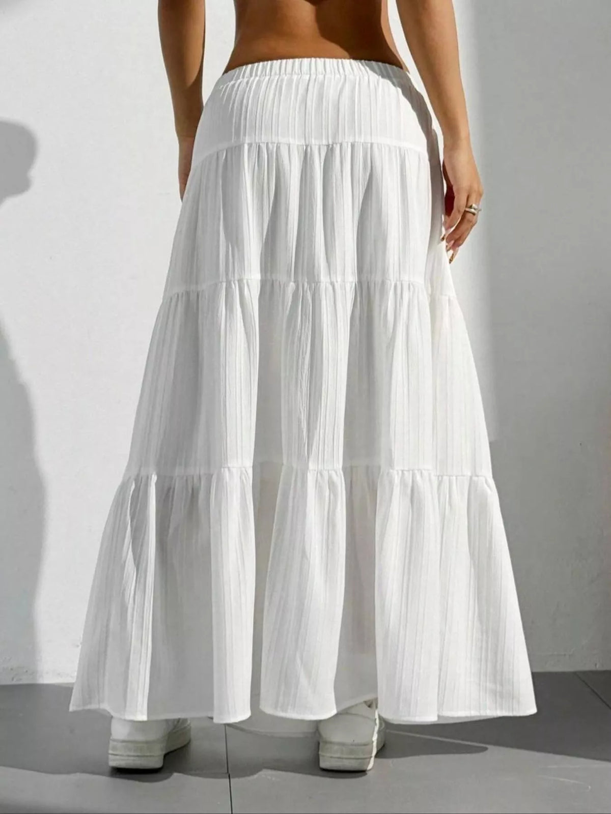 Flowy Tiered Maxi Skirt - White - View 4