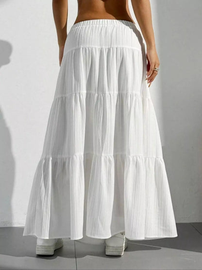 Flowy Tiered Maxi Skirt - White - View 4