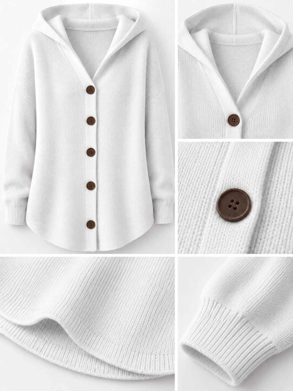 Full Size Hooded Button-Down Knit Cardigan Plus Size - White - View 40