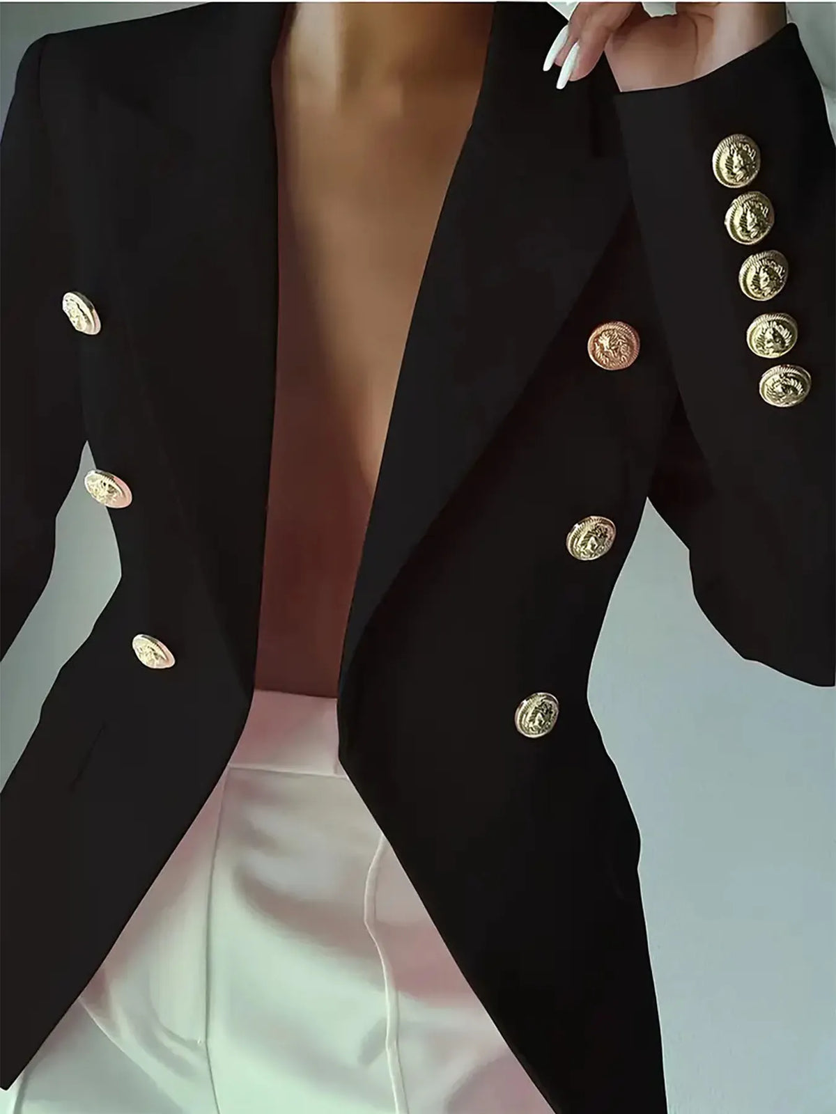 Decor Button Lapel Collar Blazer - Black - View 27