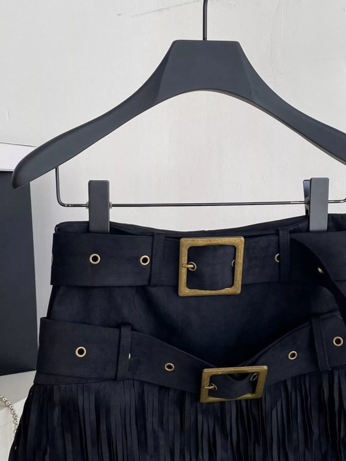 Fringe Belted Mini Skirt - Black - View 12