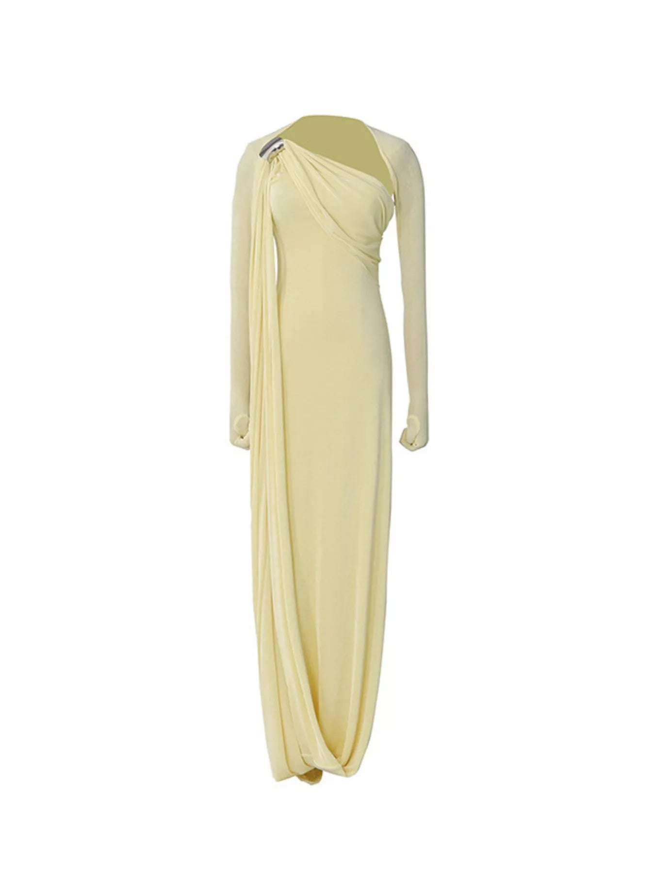 One-Shoulder Draped Maxi Dress - Yellow - Front Mannequin View