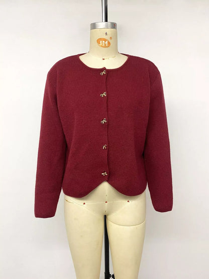 Bow Button Up Knit Cardigan - Burgundy - View 13