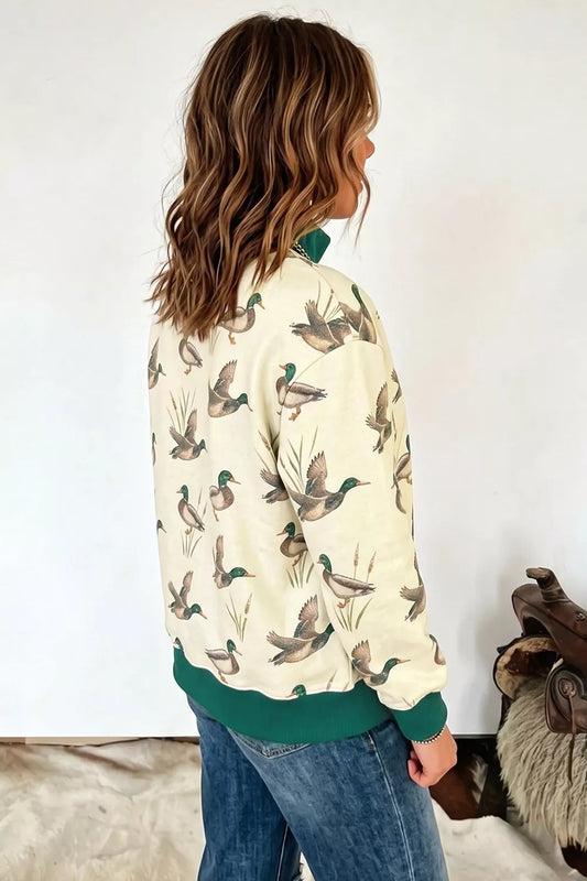 Duck Print Mock Neck Sweatshirt - Beige - View 2