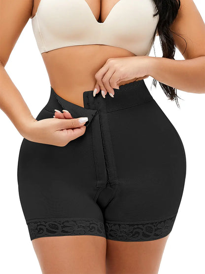 Full Size Lace Detail Hook-and-Eye Shaping Shorts - Black