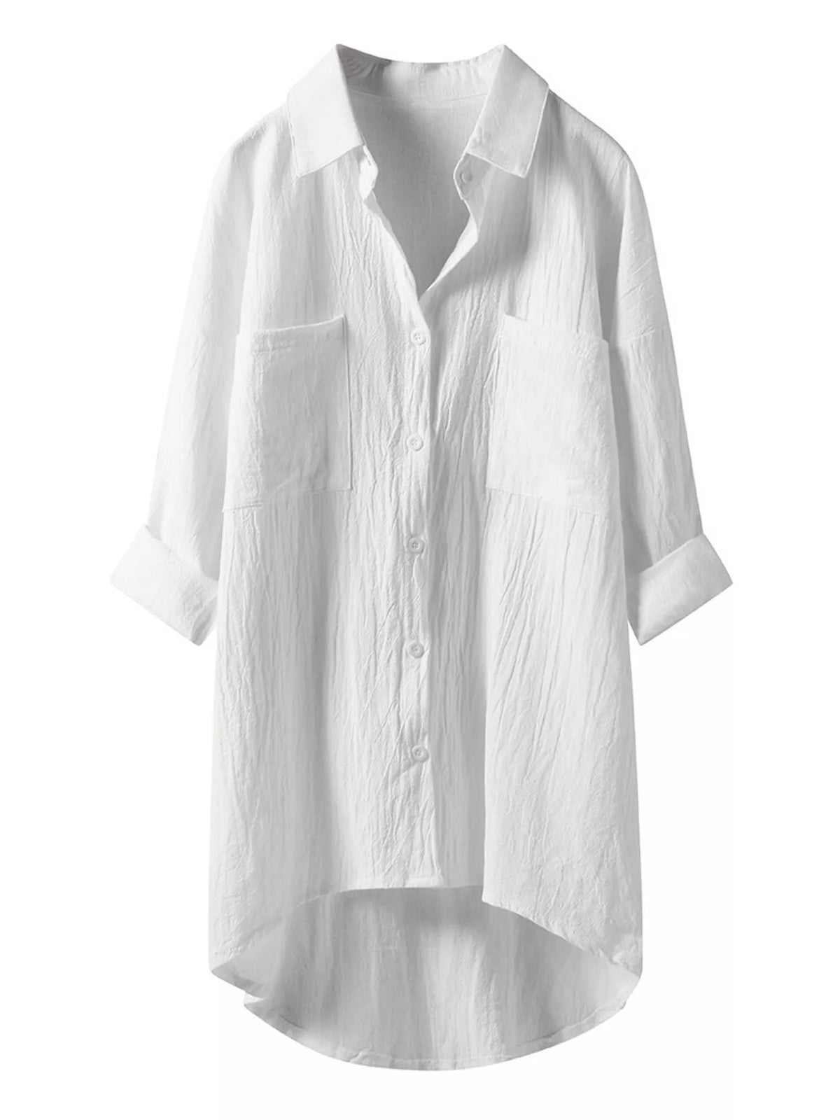 Full Size Casual Button-Down Shirt with Dual Chest Pockets Plus Size - White - View 3