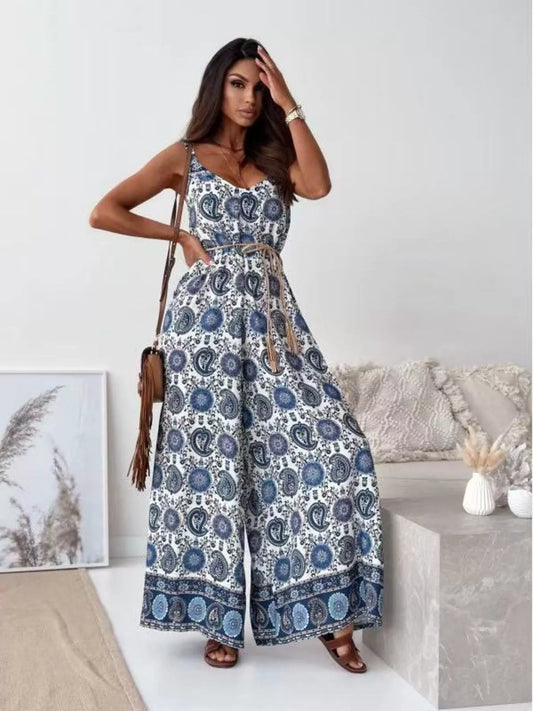 Printed Spaghetti Strap Wide-Leg Jumpsuit - product photo 1