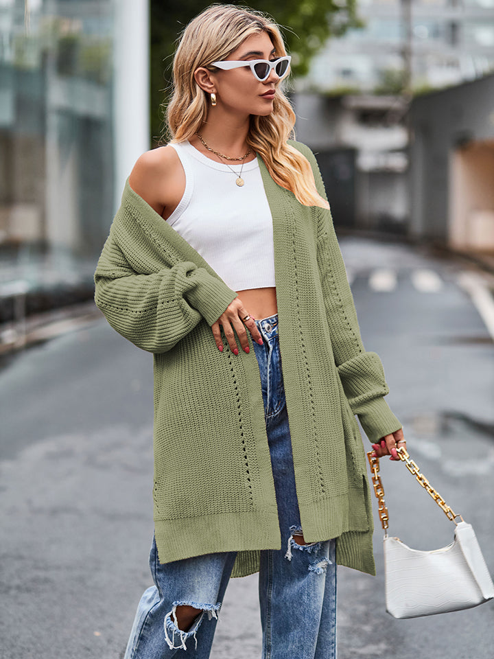 Long Sleeve Waffle-Knit Cardigan - Matcha Green - View 7