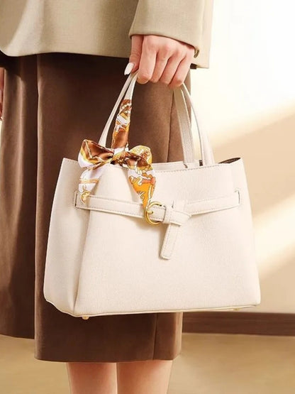 Leather Top Handle Handbag - White - View 2