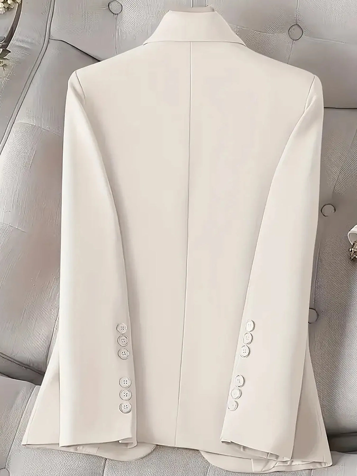 Single-Button Long Sleeve Blazer - White - View 8