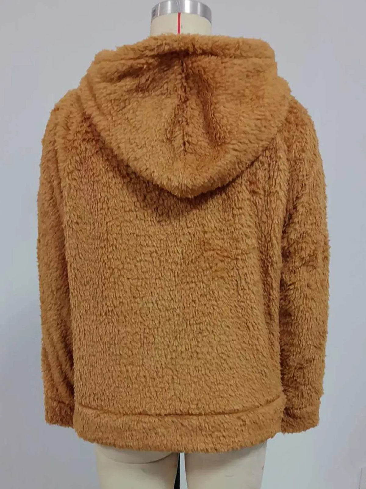 Drawstring Sherpa Zip-Up Hoodie - Caramel - View 8