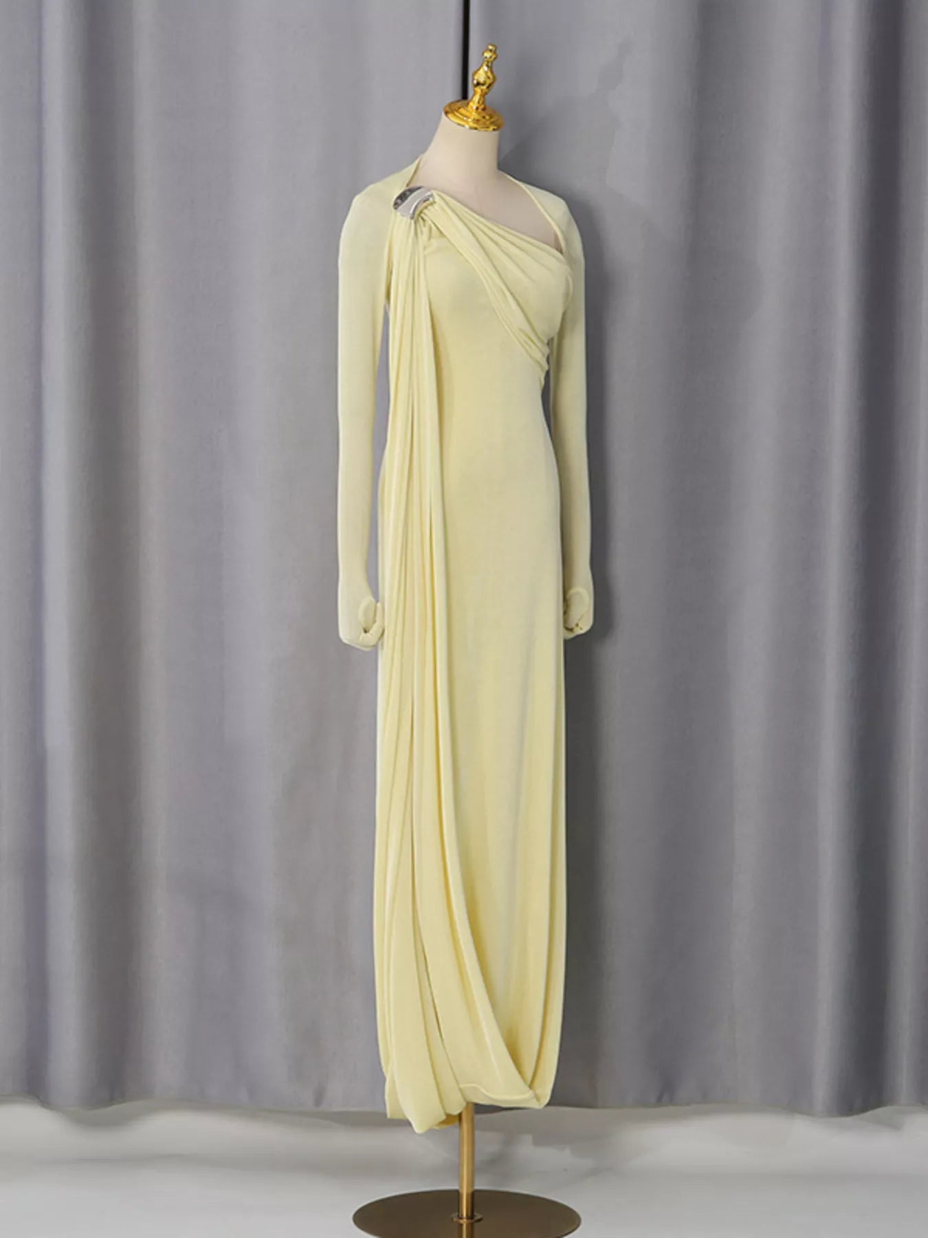 One-Shoulder Draped Maxi Dress - Yellow - Three Quarter Mannequin View