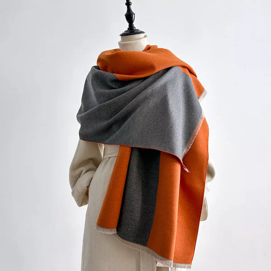Two-Tone Raw Hem Scarf - Orange - View 1