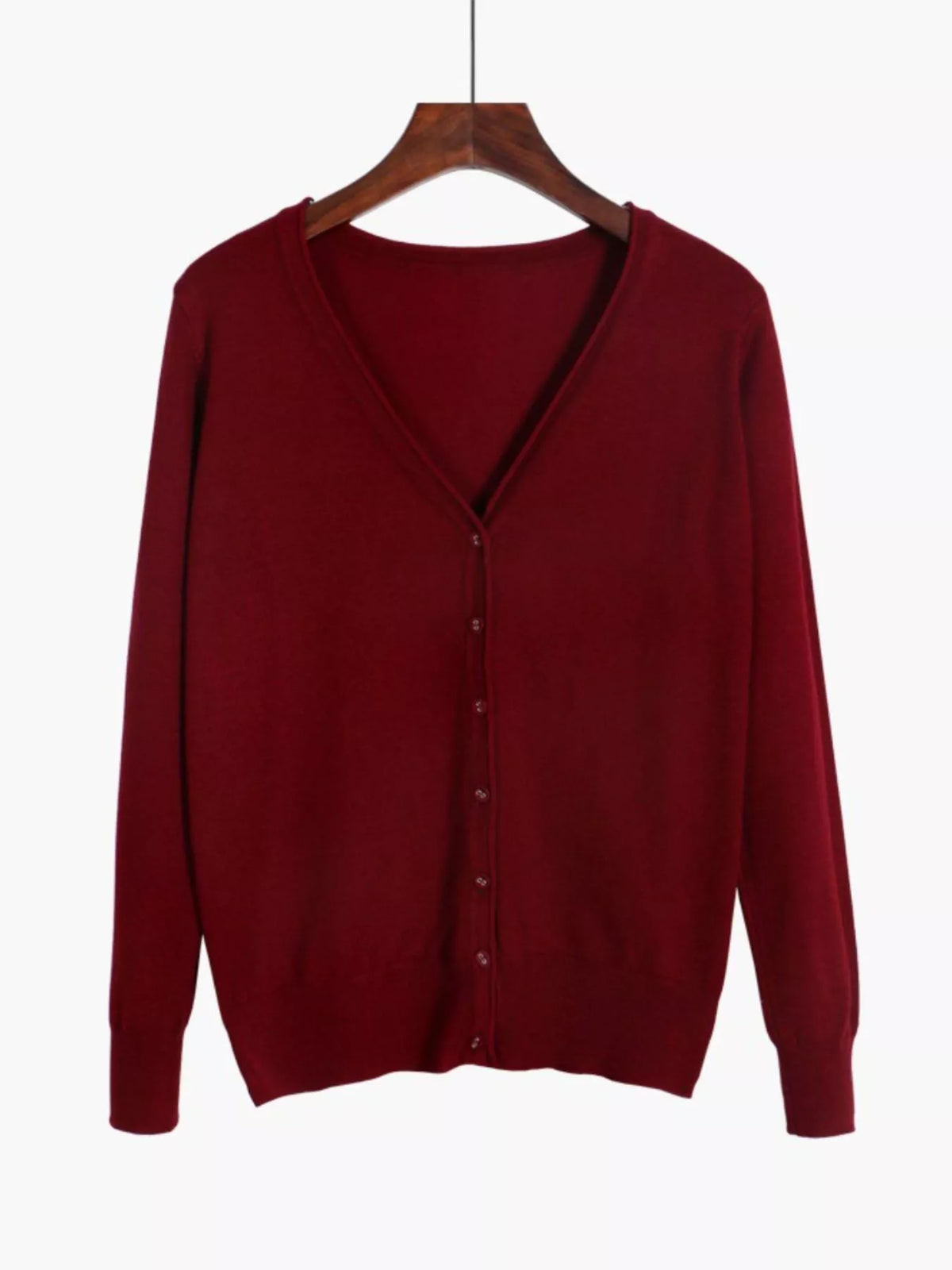 Classic V-Neck Button-Down Knit Cardigan - Burgundy - View 75