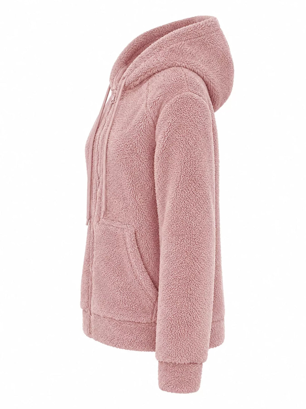 Drawstring Sherpa Zip-Up Hoodie - Peach - View 11