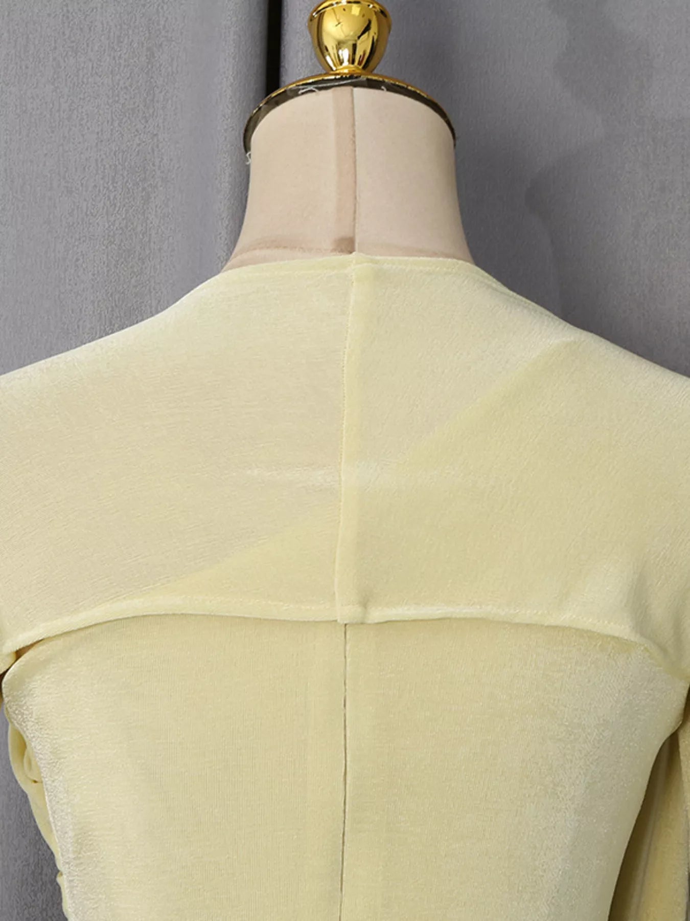One-Shoulder Draped Maxi Dress - Yellow - Rear Neckline Detail View