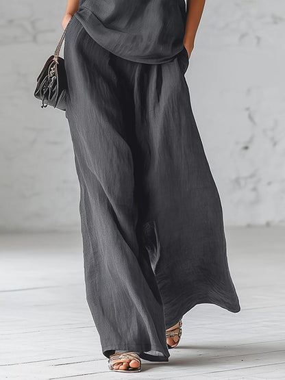 One-Shoulder Bow Tie Top and Wide-Leg Pants Casual Two-Piece Set - Gray - View 3