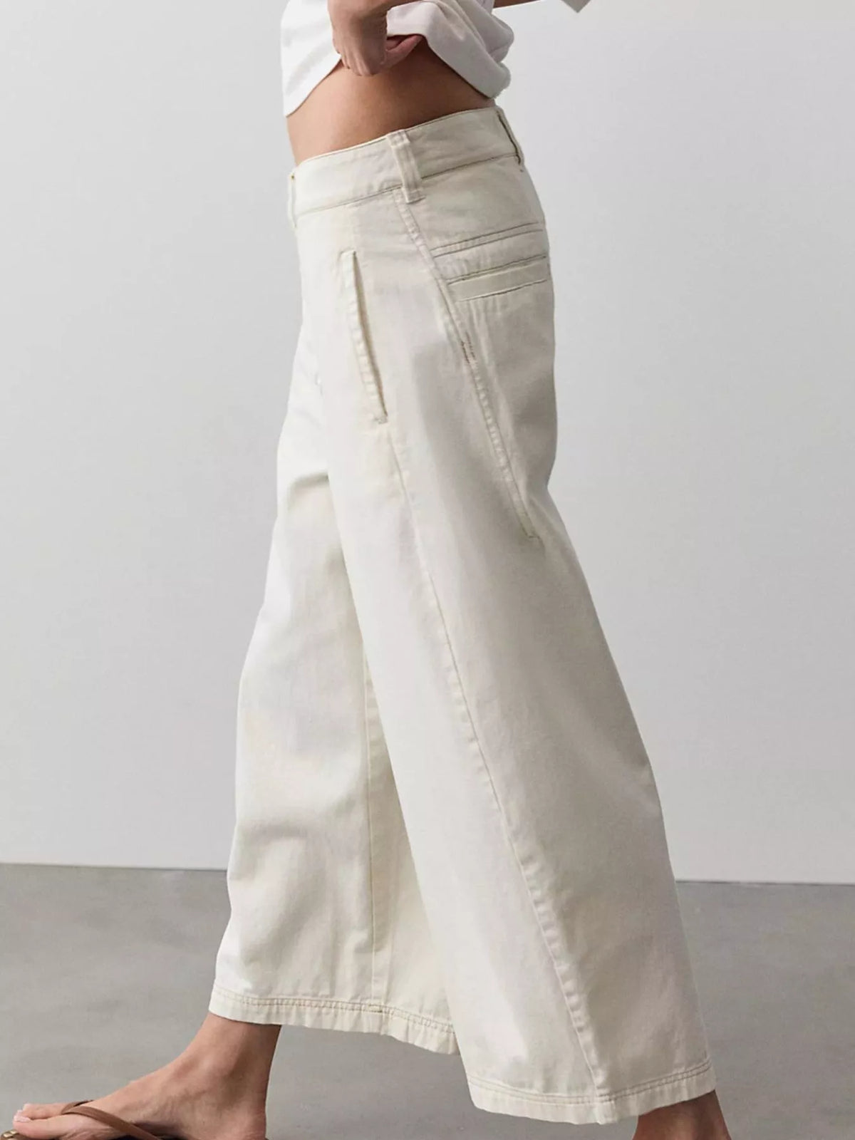 Wide-Leg Cropped Jeans - White - View 2