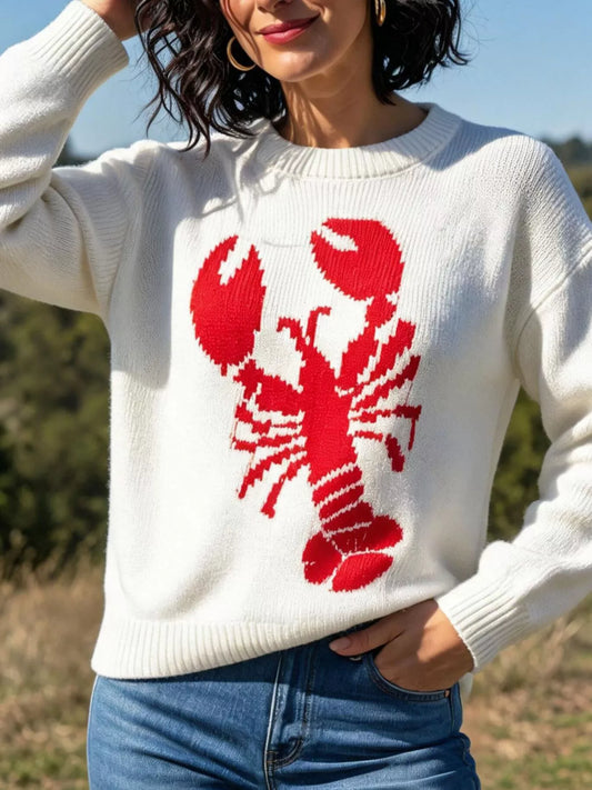 Lobster Graphic Crew Neck Sweater - Off-white - View 1