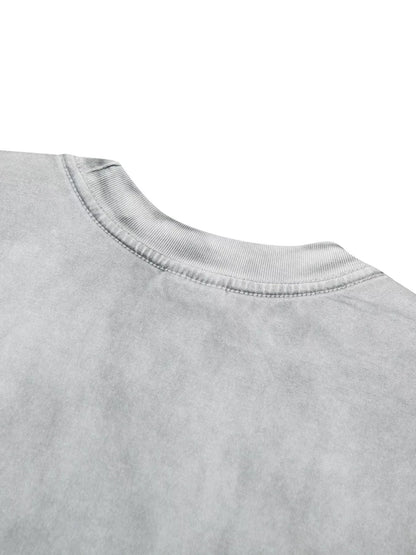 Men's Washed Round Neck Short Sleeve T-Shirt - White Gray - View 6