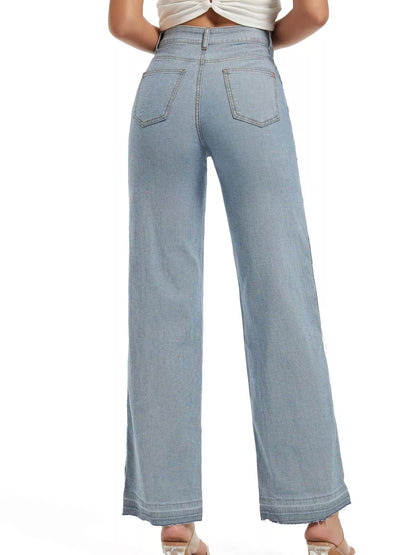 High-Waisted Two Tone Jeans - Blue - View 8
