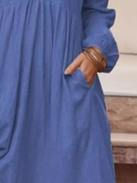 Full Size V-Neck Long Sleeve Tiered Maxi Dress with Pockets Plus Size - Dark Blue - View 2