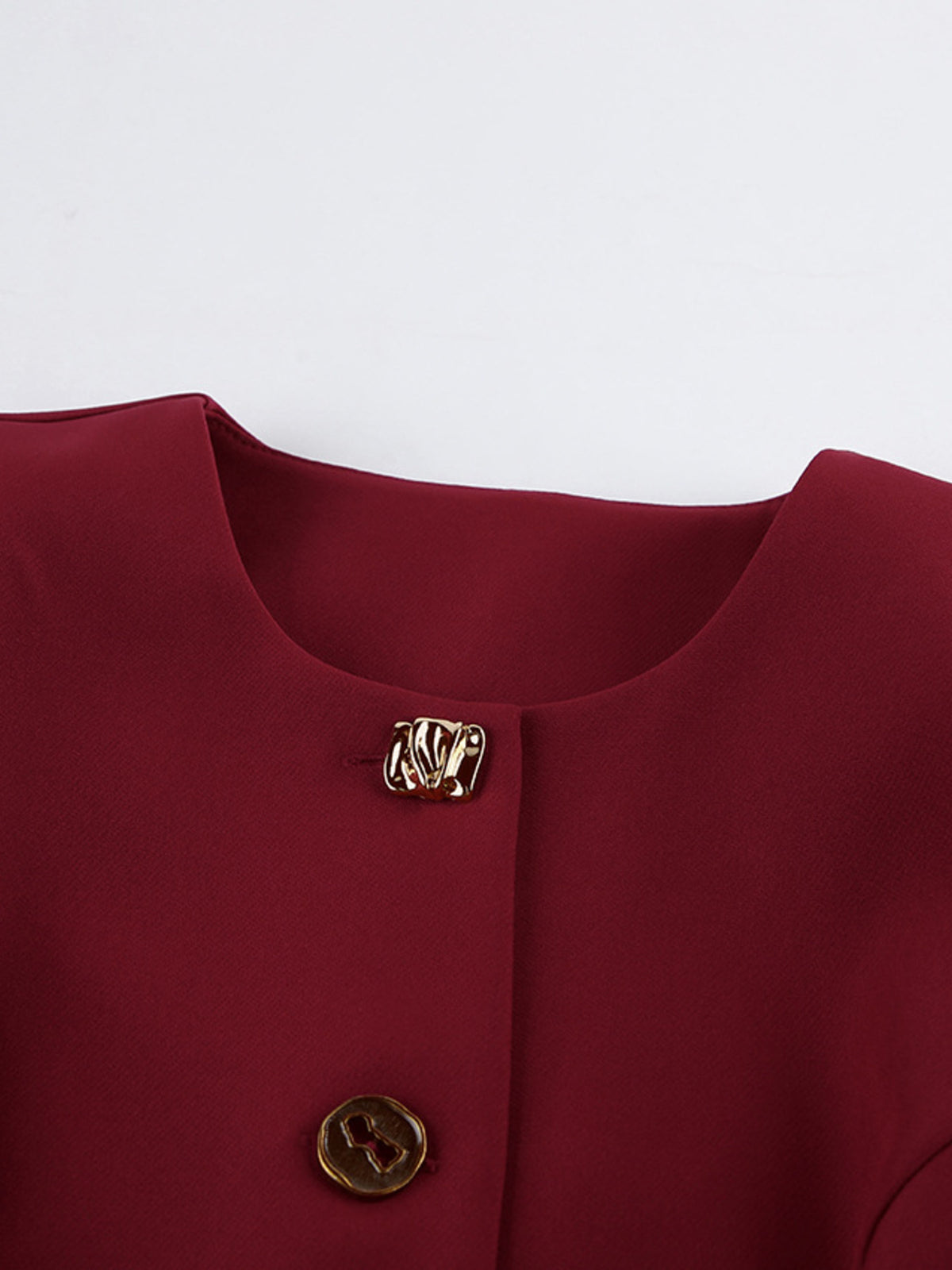 Button Up Peplum Blazer & Skirt Set - Burgundy - View 10
